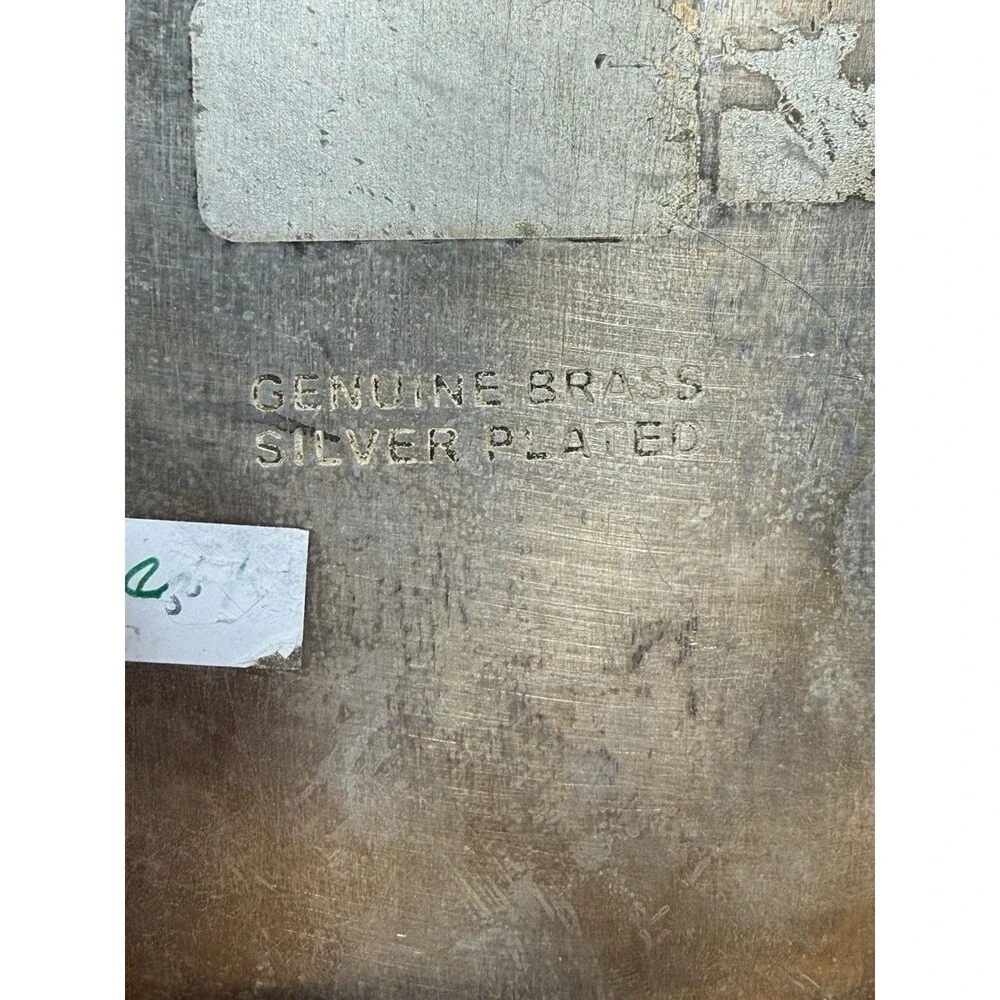 🔥ANTIQUE SILVER PLATED EMBOSSED CARD TRAY Monogram Square Footed 8” Patina